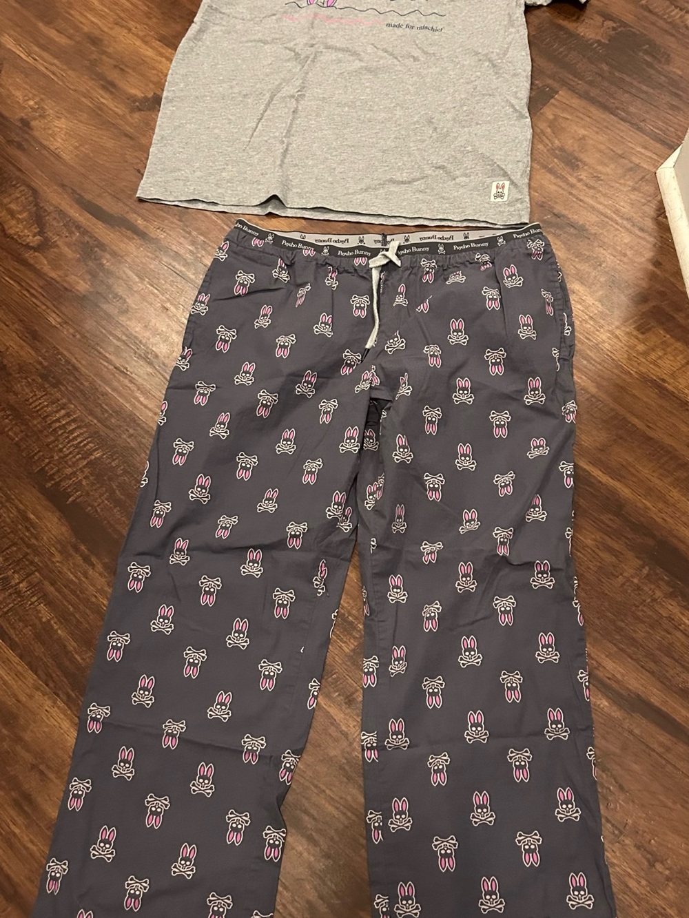 Psycho Bunny Gray Pajama Pants with Pink Bunny Print Size L (6)